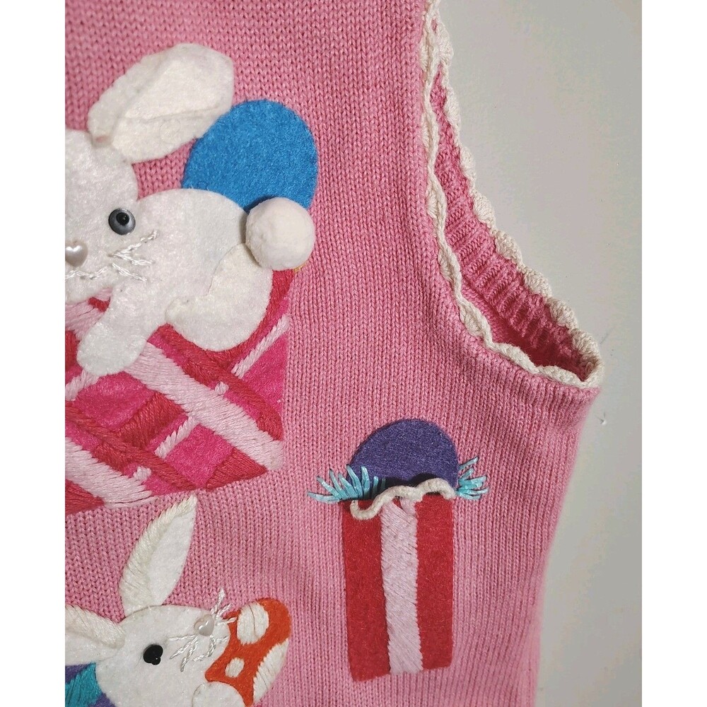 Michael Simon Womens Easter Bunny Sweater Vest Size S Egg Novelty Kitsch Spring - Picture 8 of 13
